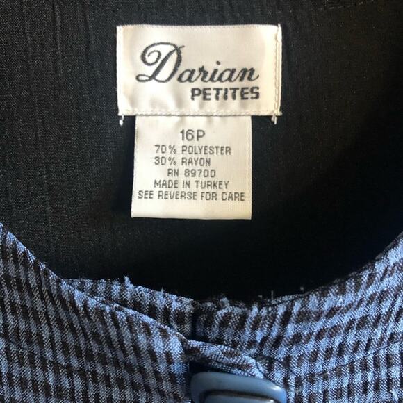 Vintage Darian Petites Blue Black Plaid Tunic Button Up Blouse Size 16P NWT - Picture 2 of 10